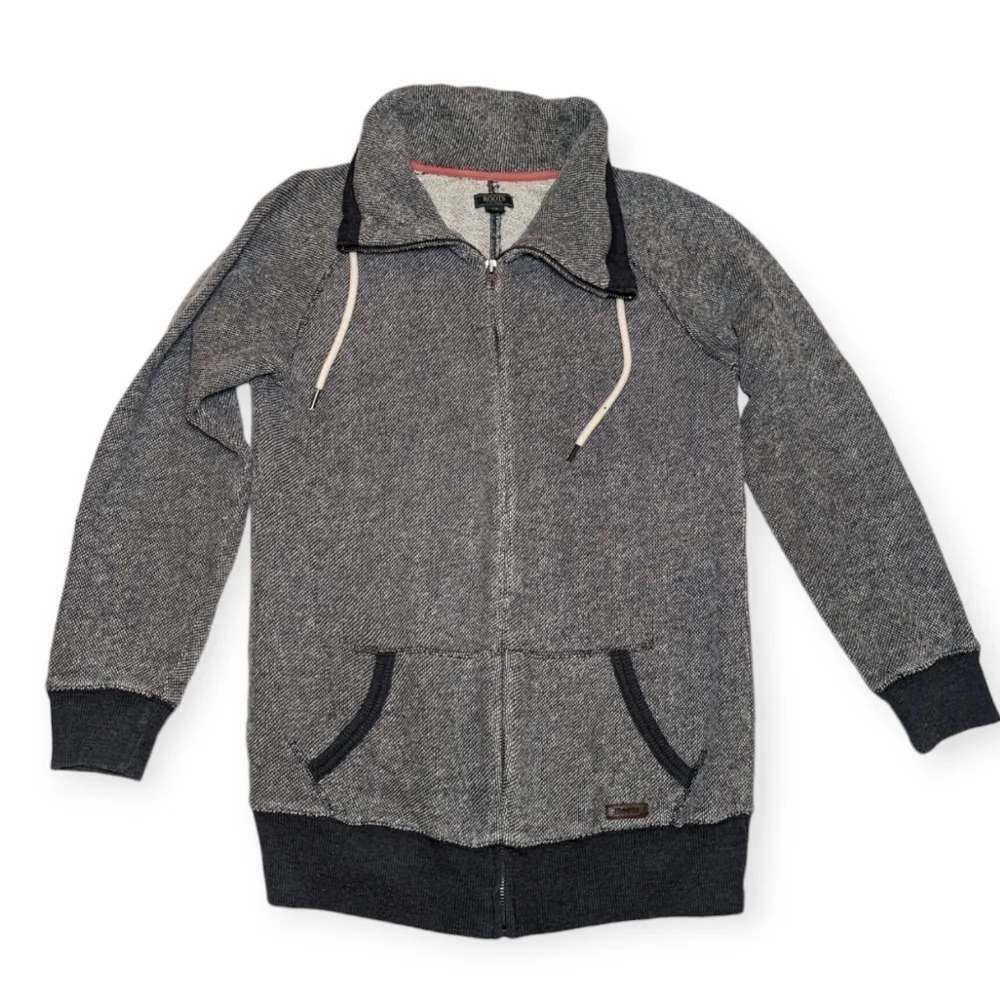 Roots Grey White salt and pepper Coral Zip Up Sweater Woman Small
